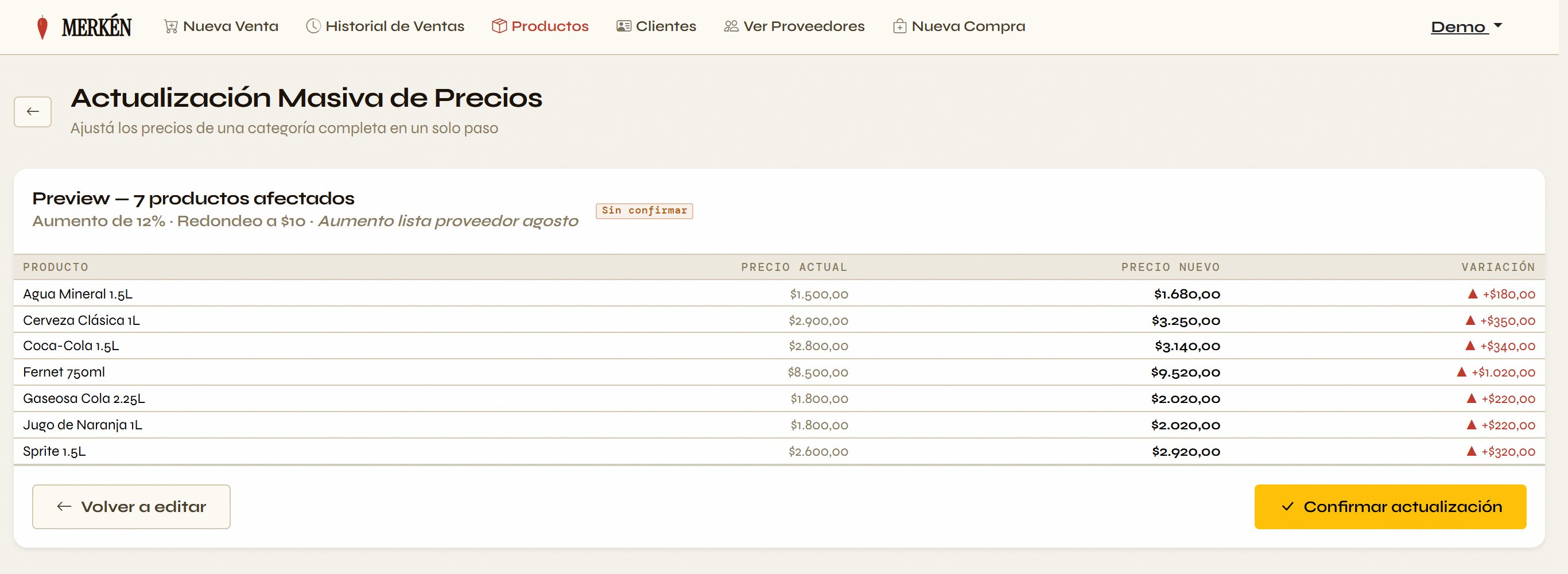 Actualización masiva de precios MERKÉN